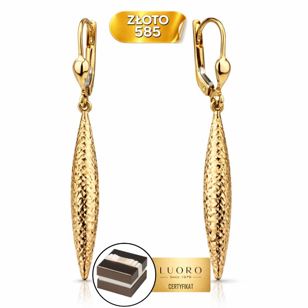KOLCZYKI ZŁOTE 585 14K DIAMENTOWANE DŁUGIE SOPLE ŻÓŁTE ZAPIĘCIE ANGIELSKIE 50 MM