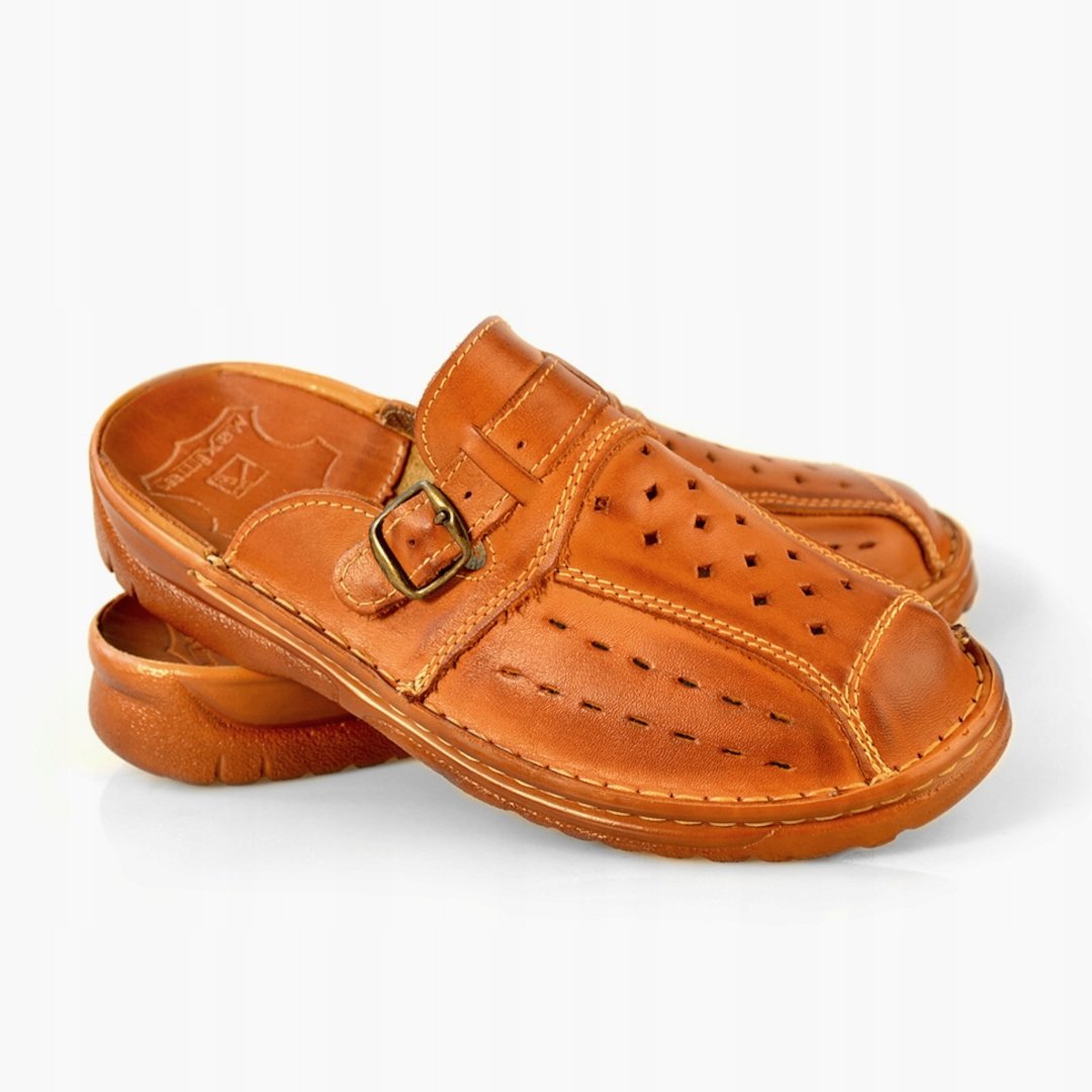 Polskie klapki męskie skórzane kryte 016 skóra MAXIMUS brązowe 45