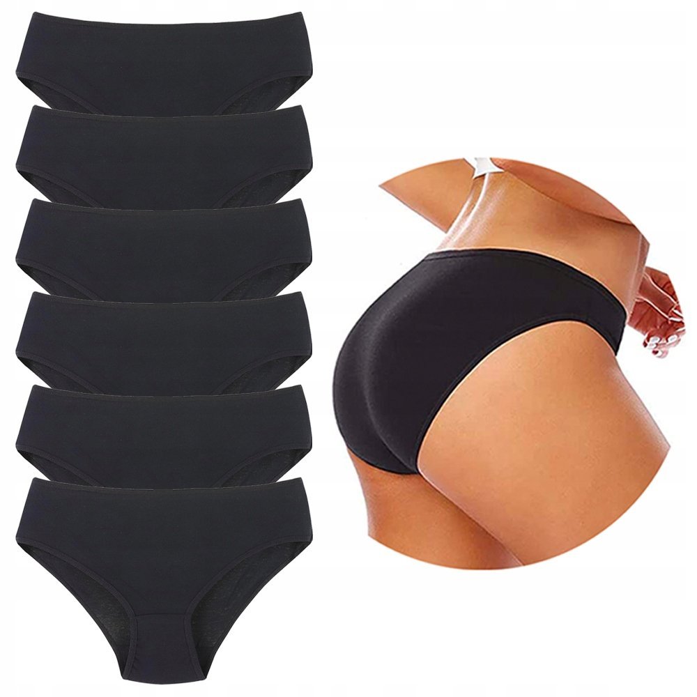 6x Bawełniane FIGI MAJTKI DAMSKIE Czarne Jednokolorowe Gładkie Moraj r. XL r. XL