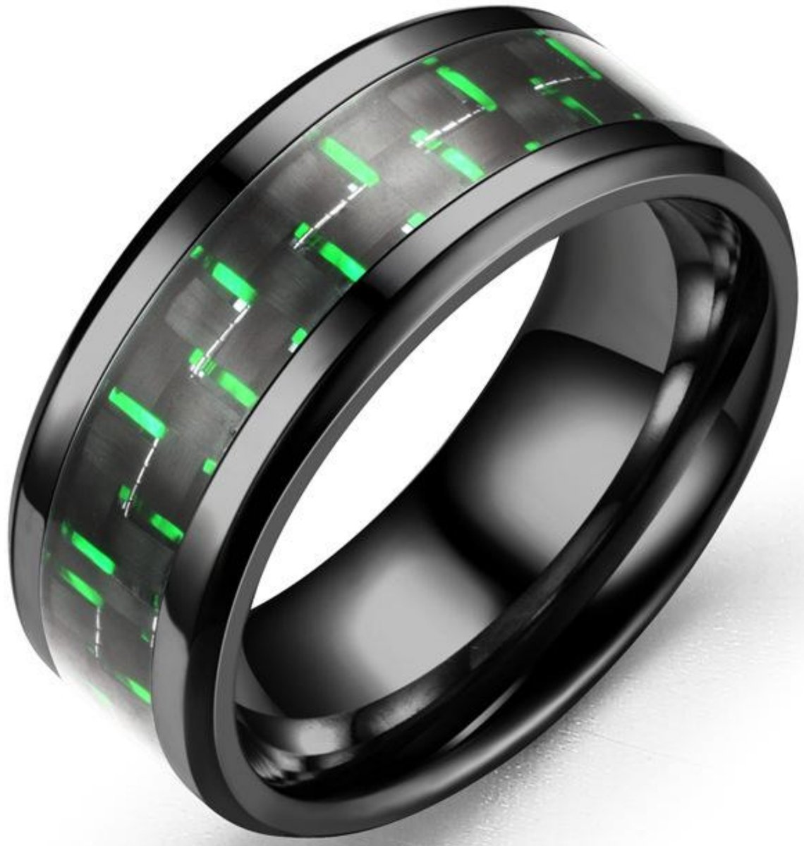 Pierścień Włókno Węglowe Zielony Czarny Tytan