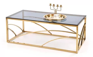 Szklana ława w stylu glamour ELIOR Cristal 2X, złota, 45x60x120 cm - Ławy i stoliki kawowe - miniaturka - grafika 1