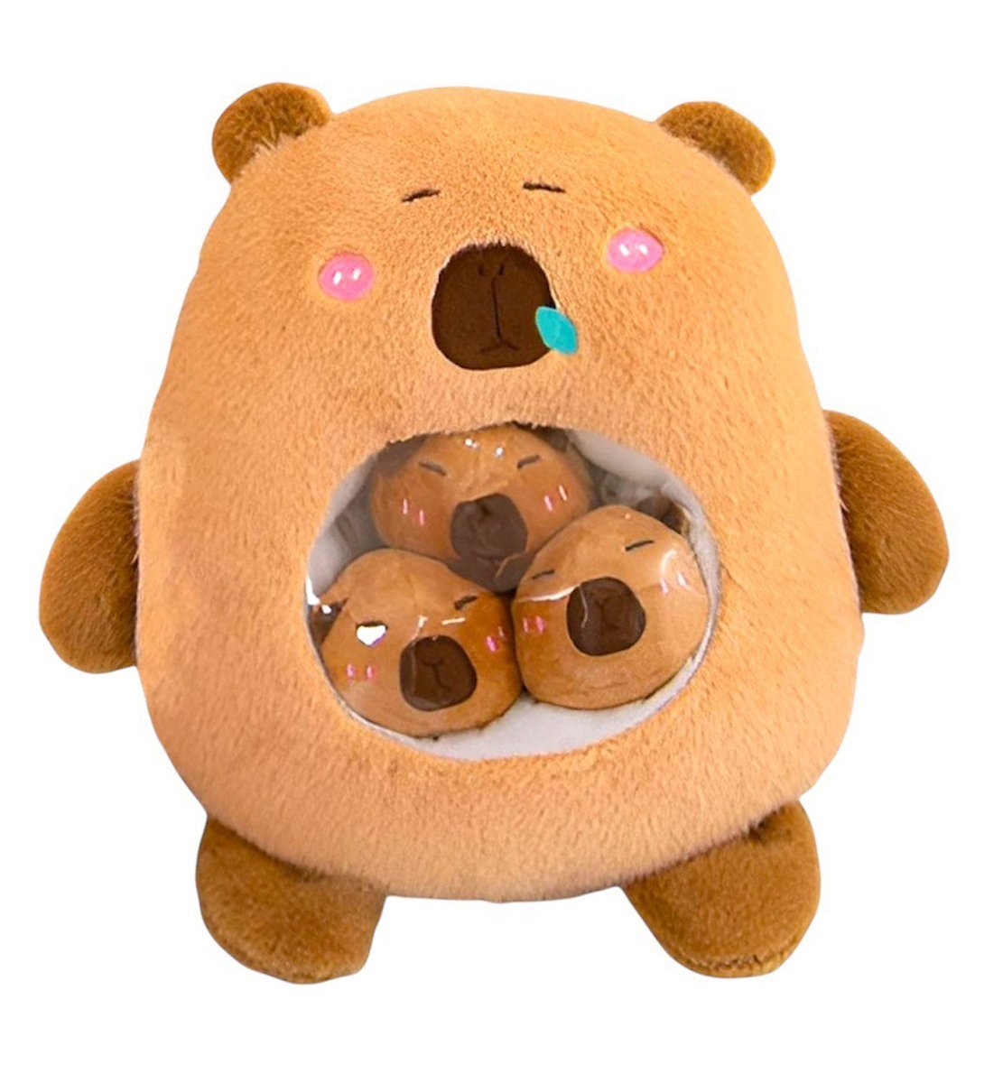PLUSZOWY MIŚ KAPIBARA Z 3 MAŁYMI MISIAMI W BRZUCHU 30 CM DUŻA MASKOTKA