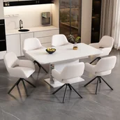 Krzesła - Krzesło do jadalni Flieks zestaw 6 sztuk, krzesło obrotowe 360°, krzesło tapicerowane krzesło kuchenne krzesło do jadalni z metalowymi nogami, krzesło do salonu krzesło do makijażu z pokrowcem sherpa - miniaturka - grafika 1