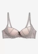 Biustonosze - Szaro-Różowy Biustonosz Push Up z Koronką Nimffea - miniaturka - grafika 1