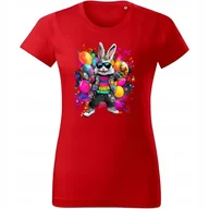 Koszulki i topy damskie - Koszulka damska Kolorowy Stylowy Zając Wielkanocny z jajkami Wielkanoc - miniaturka - grafika 1