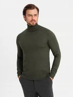 Swetry męskie - Męski ciemnooliwkowy golf z wiskozą wygodny elegancki V5 OM-SWTN-0127 r XL - miniaturka - grafika 1