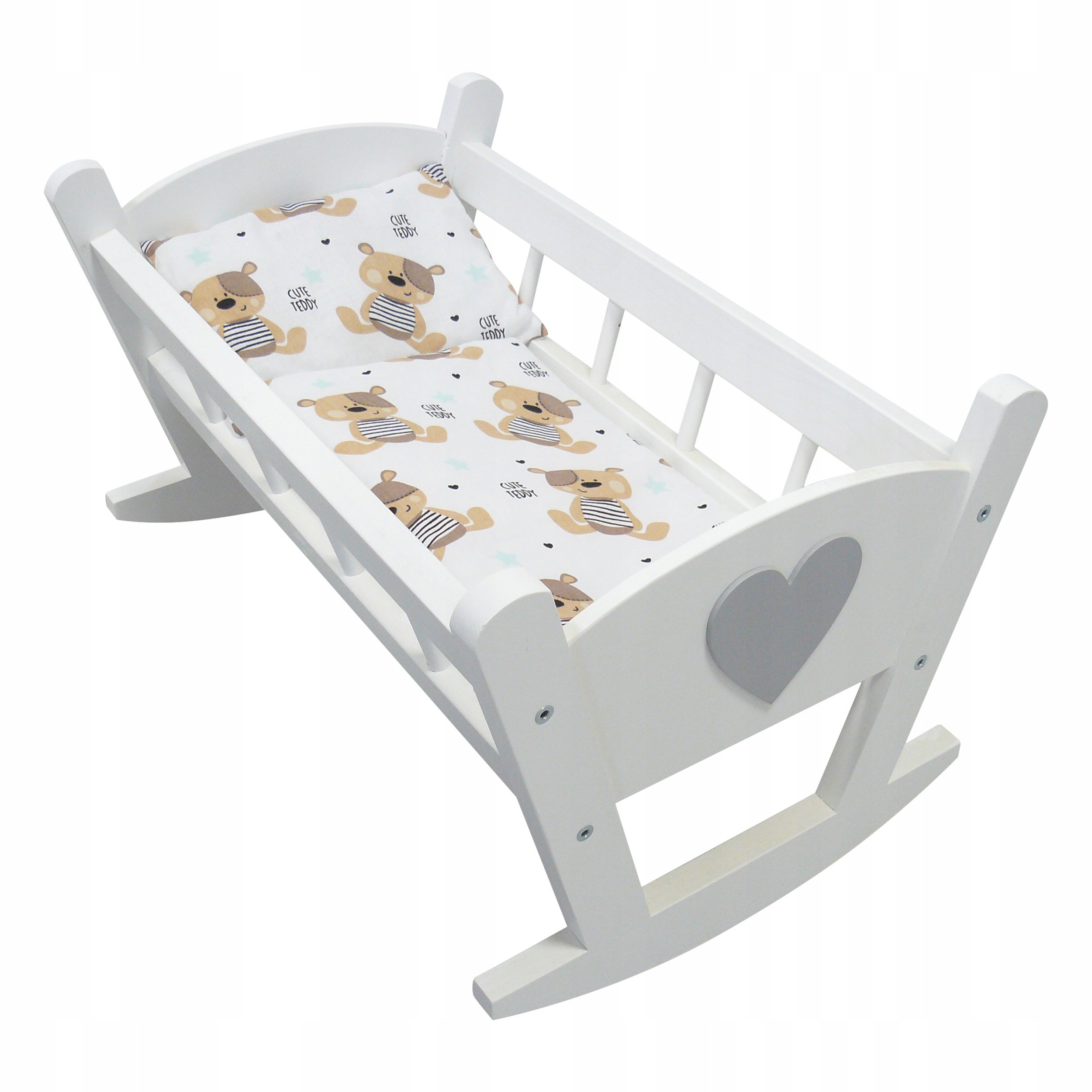 Drewniana Kołyska Dla Lalek Biała Pościel Teddy Pokój Dziecięcy