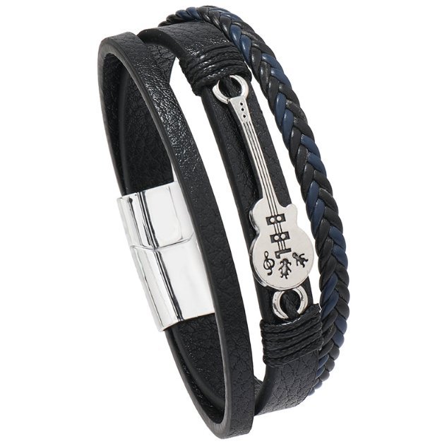 Modna męska skórzana bransoletka ze sztucznej skóry z gitarą