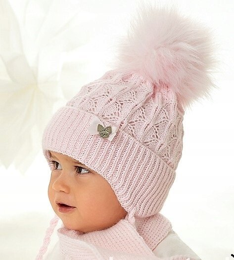 Komplet AJS 48-310 Czapka + szal róż 40-42cm