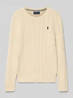 Swetry dla chłopców - Sweter z dzianiny ze ściegiem warkoczowym i okrągłym dekoltem - miniaturka - grafika 1