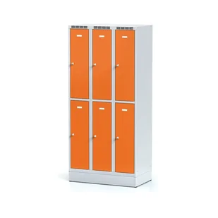 Alfa 3 Szafka ubraniowa 6-drzwiowa na cokole, drzwi pomarańczowe, zamek obrotowy 1261719 - Szafki BHP - miniaturka - grafika 1