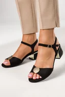 Sandały damskie - Czarne sandały damskie na ozdobnym klocku złota ozdoba skórzana wkładka Casu ER24X9-B - miniaturka - grafika 1