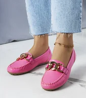 Botki damskie - Różowe mokasyny z łańcuchem Norma-37 - miniaturka - grafika 1