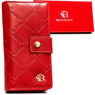 Damski portfel eko Rovicky na magnes elegancka pionowa portmonetka z monogramem, czerwony - Portfele - miniaturka - grafika 1