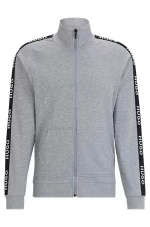 BOSS Męska kurtka sportowa z logo Jacketzp Loungewear, Medium Grey35., XL