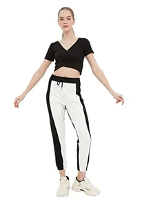 Trendyol Damskie spodnie dresowe Czarny kolor blokowany podstawowy jogger sportowy fin dresy, czarny, S - Spodnie damskie - miniaturka - grafika 1