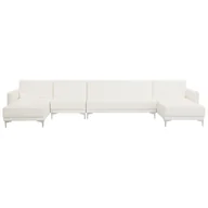 Sofy i kanapy - Beliani Sofa rozkładana XXL skóra ekologiczna biała ABERDEEN - miniaturka - grafika 1