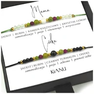 Bransoletki - Zestaw Bransoletek z Kamieni Naturalnych RUBIN JADEIT Kamień Księżycowy Czarny Turmalin Kryształ Górski Onyks Srebro Złoto 24KPrezent na Dzień Mamy - miniaturka - grafika 1