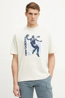 Koszulki męskie - New Balance t-shirt bawełniany męski kolor beżowy z nadrukiem MT51605LIN - miniaturka - grafika 1