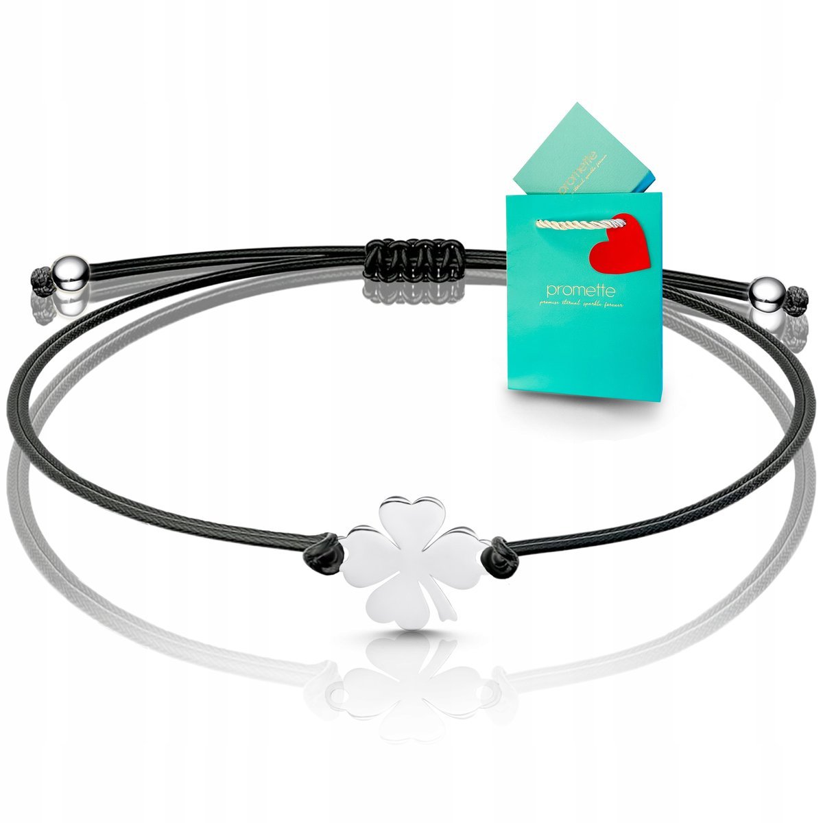 Bransoletka na sznurku koniczyna koniczynka sznurkowa srebro 925