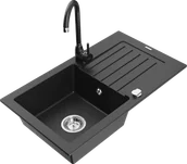 Zlewozmywaki z baterią - Mexen Pablo zlewozmywak granitowy 1-komorowy z ociekaczem i baterią kuchenną Telma, czarny/srebrny - 6510-73-670200-70 - miniaturka - grafika 1