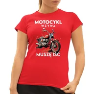 Koszulki i topy damskie - Motocykl wzywa, muszę iść - damska koszulka na prezent Czerwona - miniaturka - grafika 1