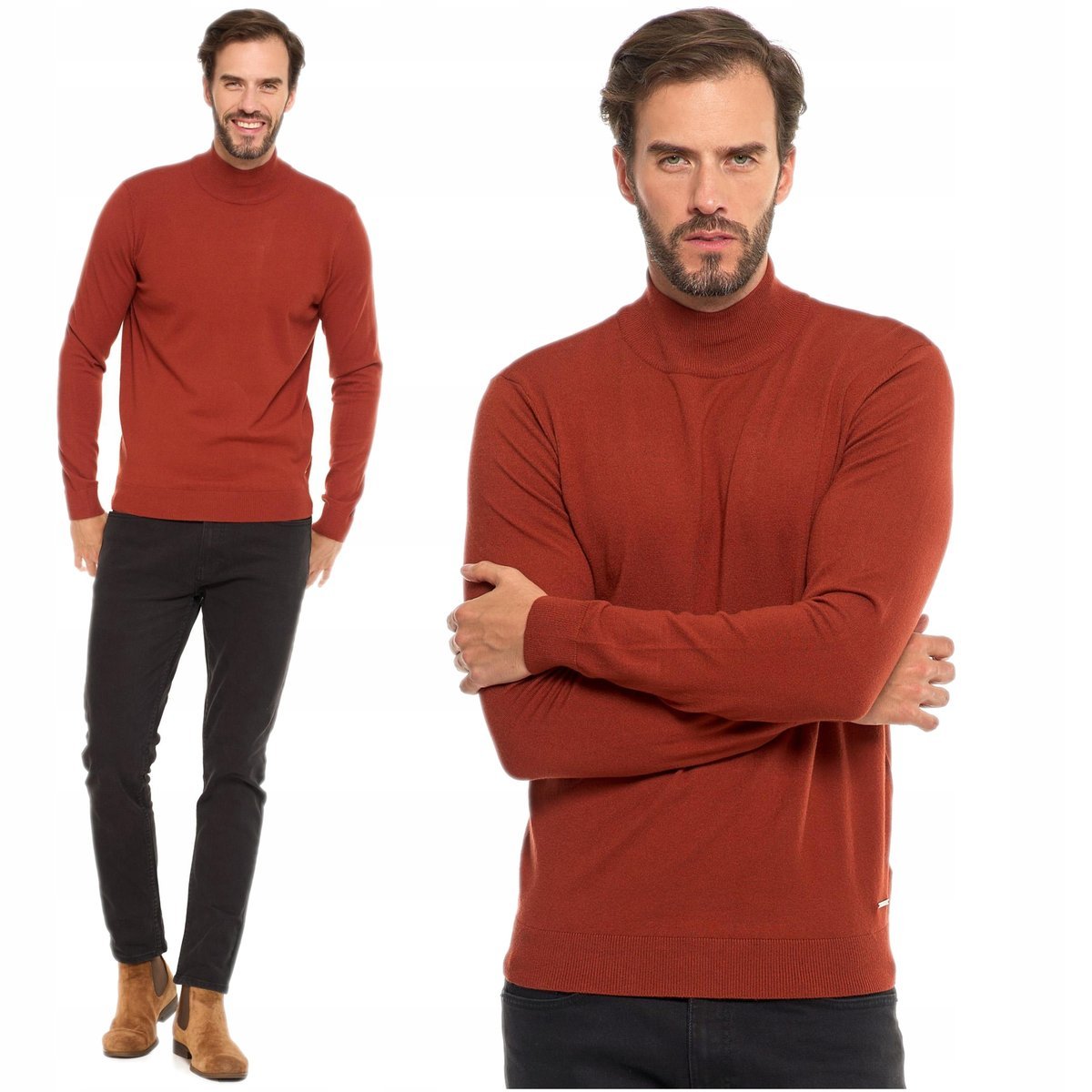 Elegancki SWETER MĘSKI Półgolf Klasyczny Stylowy Sweterek Ze Stójką MORAJ L