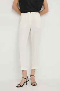 Sisley spodnie damskie kolor beżowy proste high waist - Spodnie damskie - miniaturka - grafika 1
