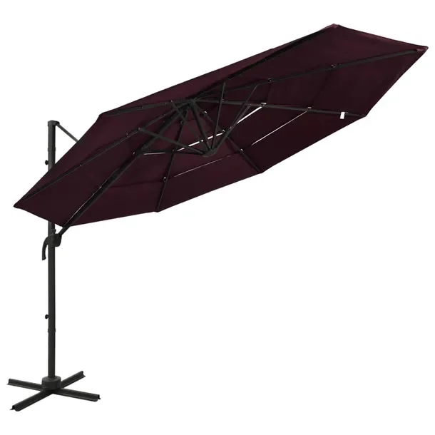 Parasol ogrodowy UV 4-poziomowy 300x300 cm, bordowy