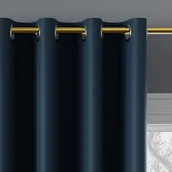 Zasłony - Gotowa zasłona blackout na przelotkach, 85% zaciemniająca, kolor ciemny granatowy, rozmiar: 140x250 cm - miniaturka - grafika 1