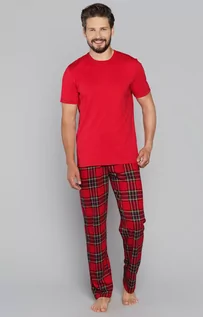 Piżamy męskie - Narwik piżama męska kr.dł., Kolor czerwony-kratka, Rozmiar M, Italian Fashion - grafika 1