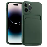 Etui i futerały do telefonów - Etui na telefon komórkowy iPhone 15 Pro Max silikonowe etui ochronne z kieszenią na kartę Slim Cover, zielone - miniaturka - grafika 1
