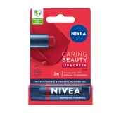 Balsamy do ust - NIVEA CARING BEAUTY PIELĘGNUJACA POMADKA DO UST I POLICZKÓW 3W1 RED 4,8G - miniaturka - grafika 1