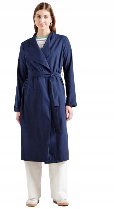 VILA GRANATOWY PŁASZCZ KLASYCZNY Z PASKIEM I DŁUGIM RĘKAWEM 40 KWA