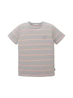 Paski - TOM TAILOR Chłopięcy T-shirt dziecięcy z paskami i kieszenią na piersi, 31761 - neonowy różowy szary pasek, 104 - miniaturka - grafika 1