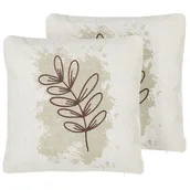 Poduszki dekoracyjne - 2 Poduszki Dekoracyjne 45 X 45 Cm Haftowany Liść Beżowe Calendula - miniaturka - grafika 1