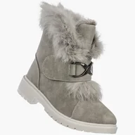 Kozaki damskie - Kozaki Dziecięce Ocieplane Na Rzep Zimowe Z Futerkiem Szare Collection Paris DD1874-4 Szary 29 - miniaturka - grafika 1