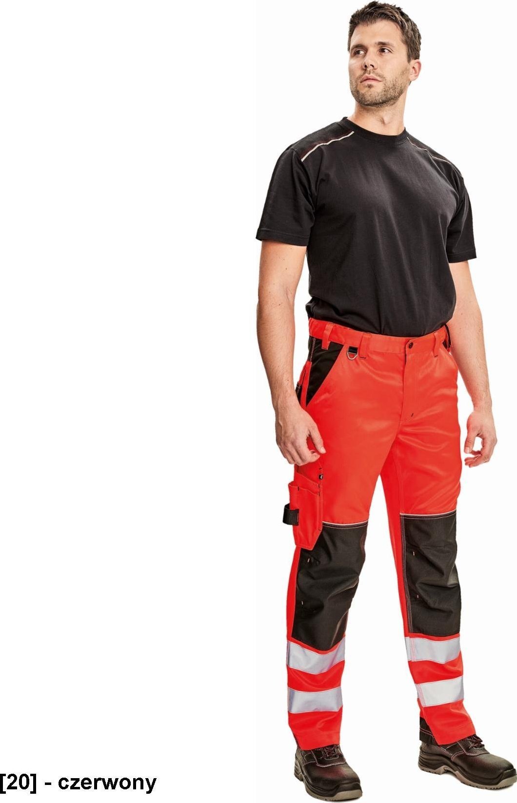 CERVA KNOXFIELD HI-VIS SPODNIE - czerwone spodnie do pasa dla ratowników medycznych, dół nogawek taśmy HI-VIS - czerwony 64
