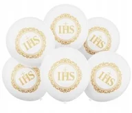 Balony i akcesoria - Balony IHS KOMUNIA święta zestaw 6szt. biało-złote dekoracje na komunię - miniaturka - grafika 1