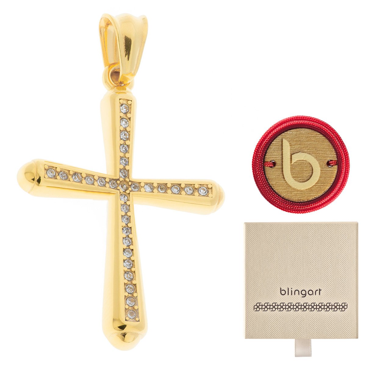 Zawieszka krzyżyk męska stal chirurgiczna pozłacana cyrkonie BLINGART