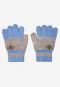 Rękawiczki - Niebieskie Klasyczne Rękawiczki w Paski z Ozdobną Naszywką Belsogno - miniaturka - grafika 1