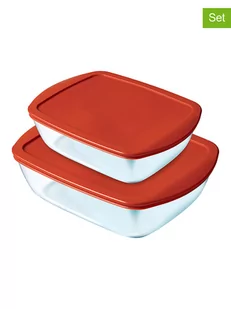 Pyrex 2-częściowy zestaw pojemników "Cook & Store" w kolorze czerwonym - Pudła i pojemniki do przechowywania - miniaturka - grafika 1
