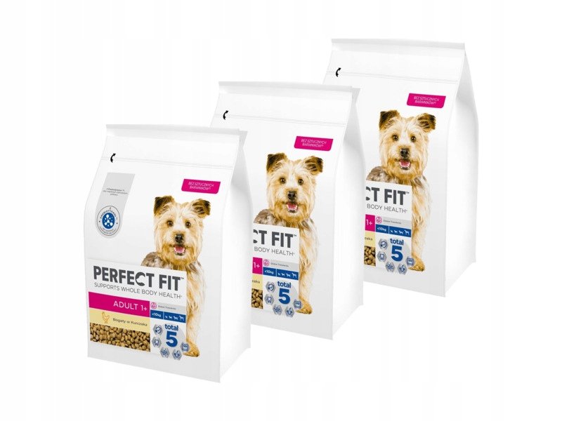 PERFECT FIT Adult 1+ sucha karma pełnoporcjowa dla dorosłych psów małych ras bogata w kurczaka 3x2,6 kg -