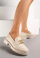 Mokasyny damskie - Beżowe Eleganckie Mokasyny Ozdobione Klamerką i Przeszyciem z Przodu Nastra - miniaturka - grafika 1