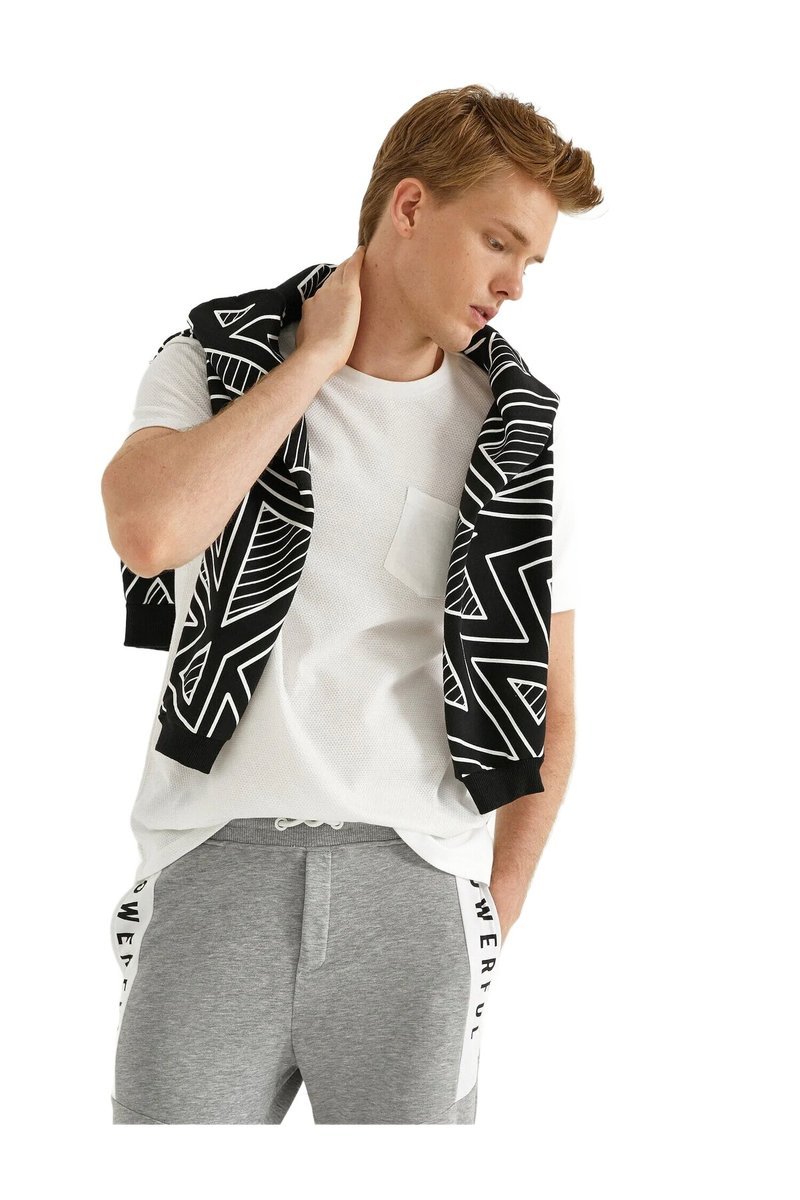 KOTON BIAŁY T-SHIRT MĘSKI Z KIESZONKĄ OKRĄGŁY DEKOLT XS 5DA