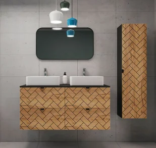 Zestaw mebli łazienkowych 3 częściowy czarny + dąb craft złoty Z8-R22 - Szafki łazienkowe - miniaturka - grafika 1