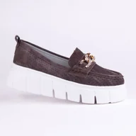 Mokasyny damskie - Mokasyny damskie ażurowe GOODIN GD-FT-127 skóra zamsz ażurek lekkie brąz 38 - miniaturka - grafika 1