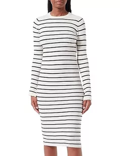 VERO MODA Damska sukienka z dzianiny VMGOLD Rib Long LS O-Neck Dress, Brzoza/paski: W. Black, M - Sukienki - miniaturka - grafika 1