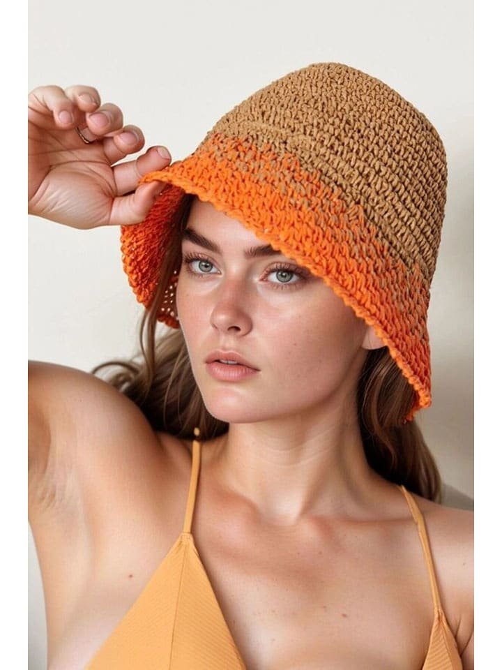 Lucky Bees Kapelusz przeciwsłoneczny w kolorze beżowo-pomarańczowym