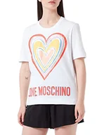 Koszulki i topy damskie - Love Moschino Damska koszulka z dżerseju o regularnym kroju z dżerseju z wielokolorowym sercem, optical white, 42 - miniaturka - grafika 1